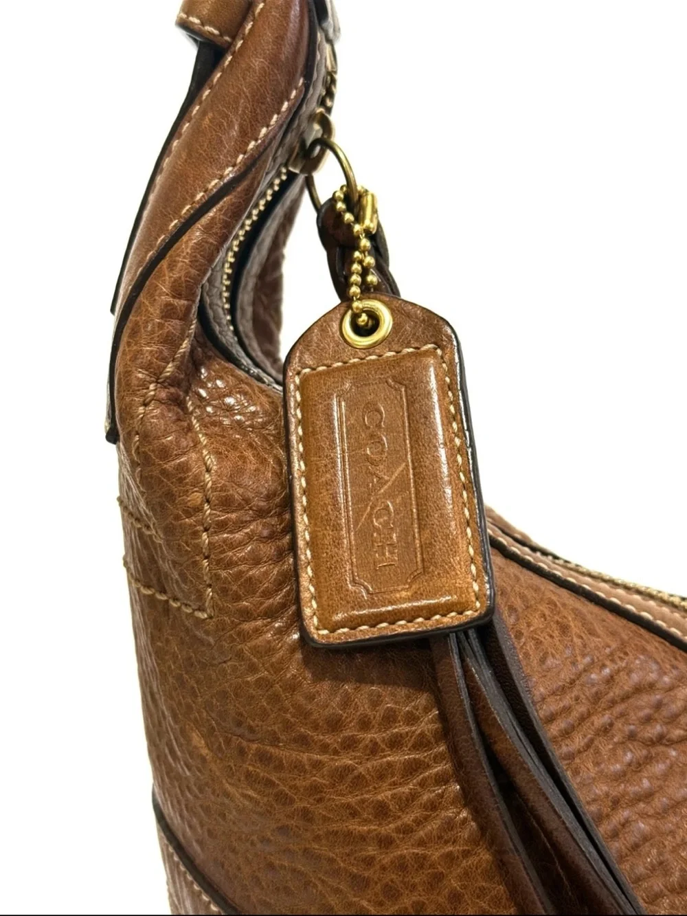 NICE COACH Y2K SOHO TOBACCO WHISKEY PEBBLED LEATHER BRAIDED LARGE HOBO BAG 10042
